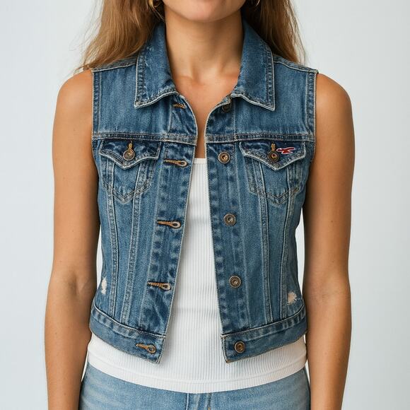 Hollister Jackets & Blazers - Hollister Women’s XS Denim Vest Blue Jean Button Front Sleeveless 100% Cotton